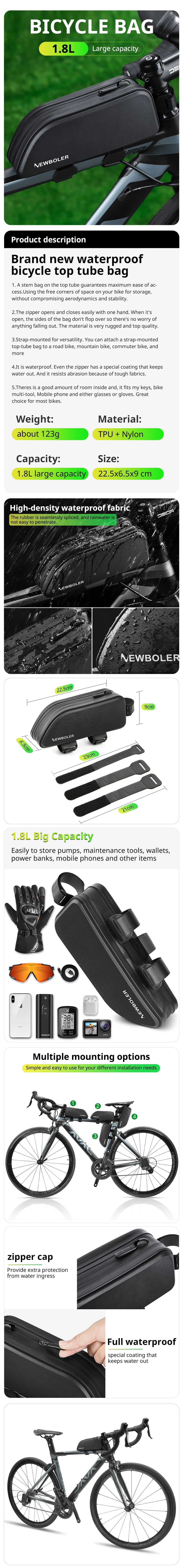 NEWBOLER Bicycle Bag Rainproof Cycling Front Tube Frame Bag